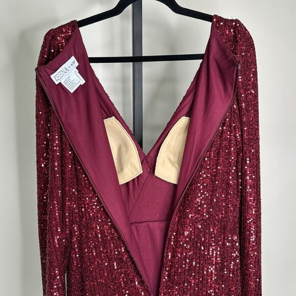 NWT IEENA for MAC DUGGAL 26395 Wine Sequin Wrap Evening Gown Women’s - Picture 9 of 10